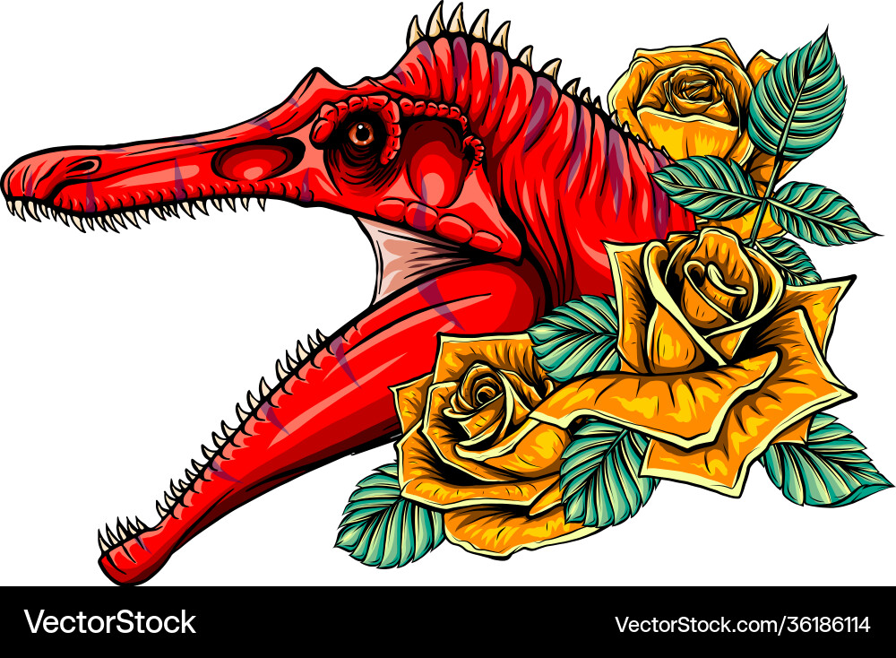 Drachenkopf mit Rosen und Blume Drachenkopf mit Rosen und Blume vektorbild