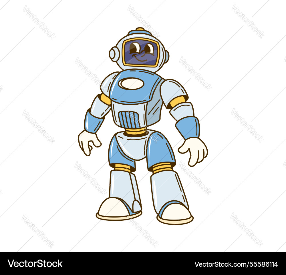 Groovy robot character retro cartoon transformer Groovy robot character retro cartoon transformer vector image