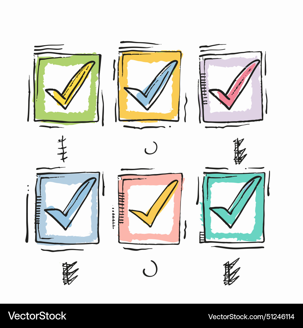 Handdrawn checkboxes colorful sketch six squares Handdrawn checkboxes colorful sketch six squares vector image
