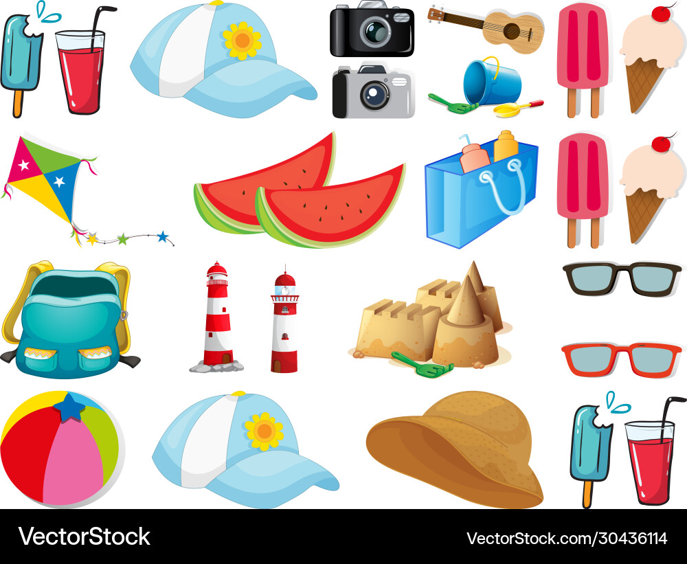 Large set different summer objects on white vector image