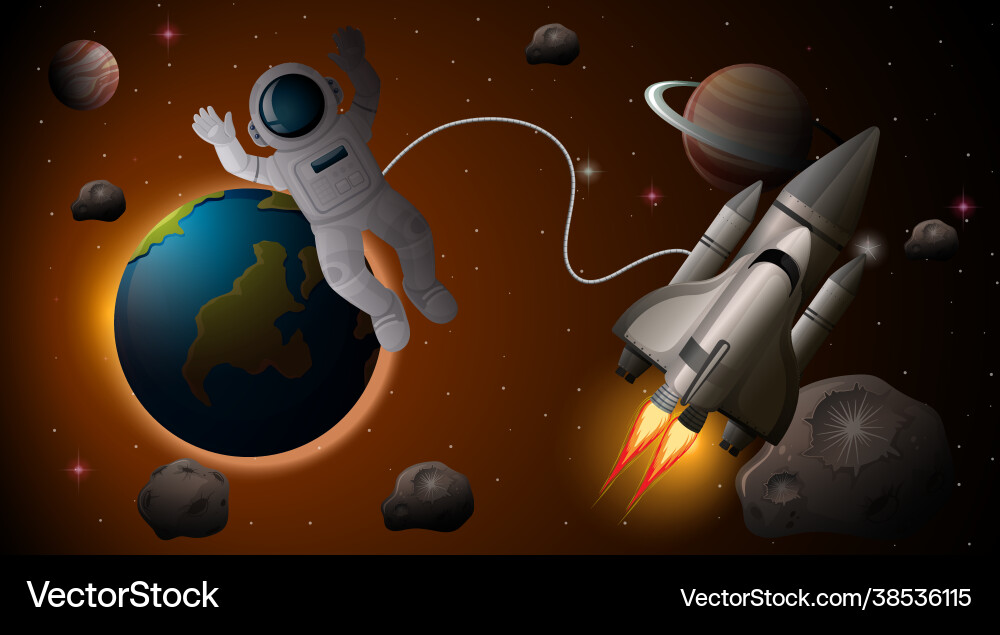 Astronaut and spaceship in space scene Astronaut and spaceship in space scene vector image