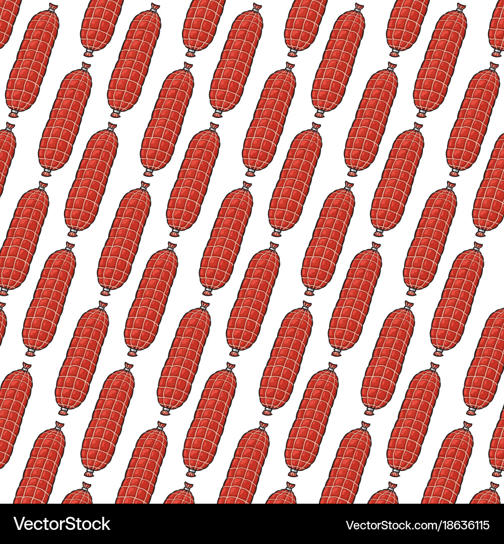 Background pattern with smoked sausage in net Vector Image