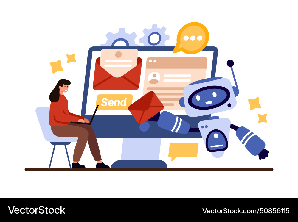 Email notification with ai service robot holding Email notification with ai service robot holding vector image