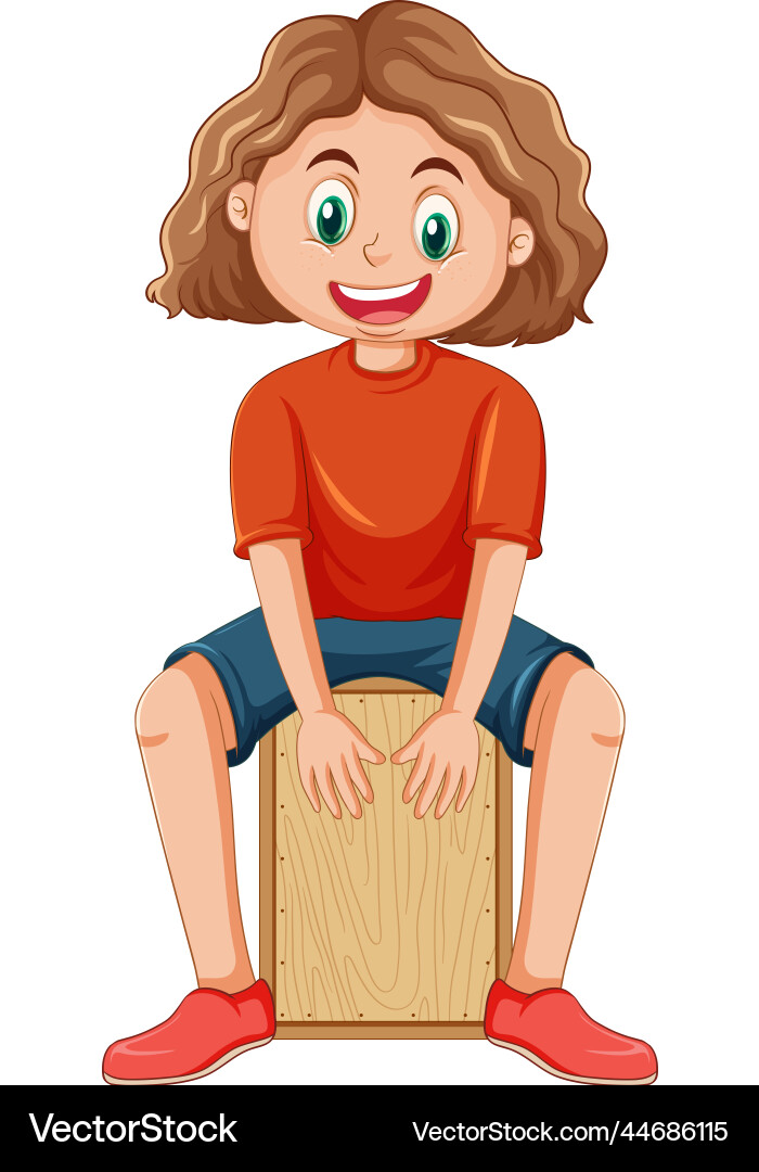 Girl playing cajon drum vector image