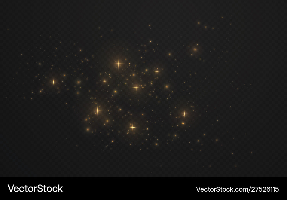 Golden shining sparks dust with stars on dark Golden shining sparks dust with stars on dark vector image