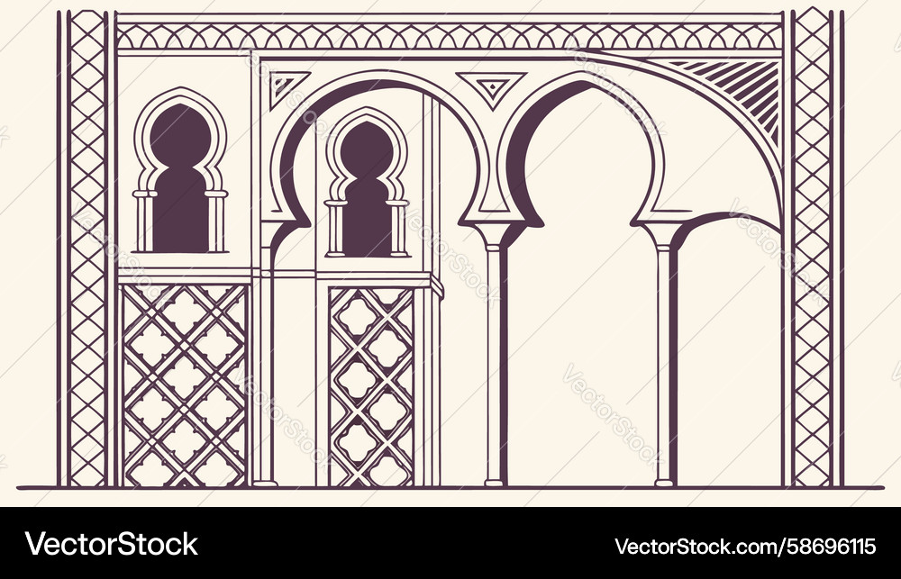 Intricate Arched Window Patterns Vector Image