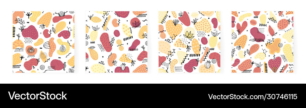Set seamless patterns with hand drawn Set seamless patterns with hand drawn vector image