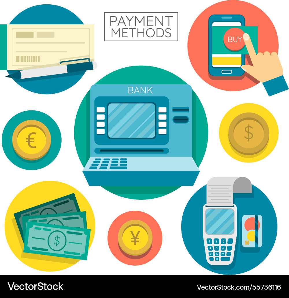 Modern composition with payment methods in circles Vector Image