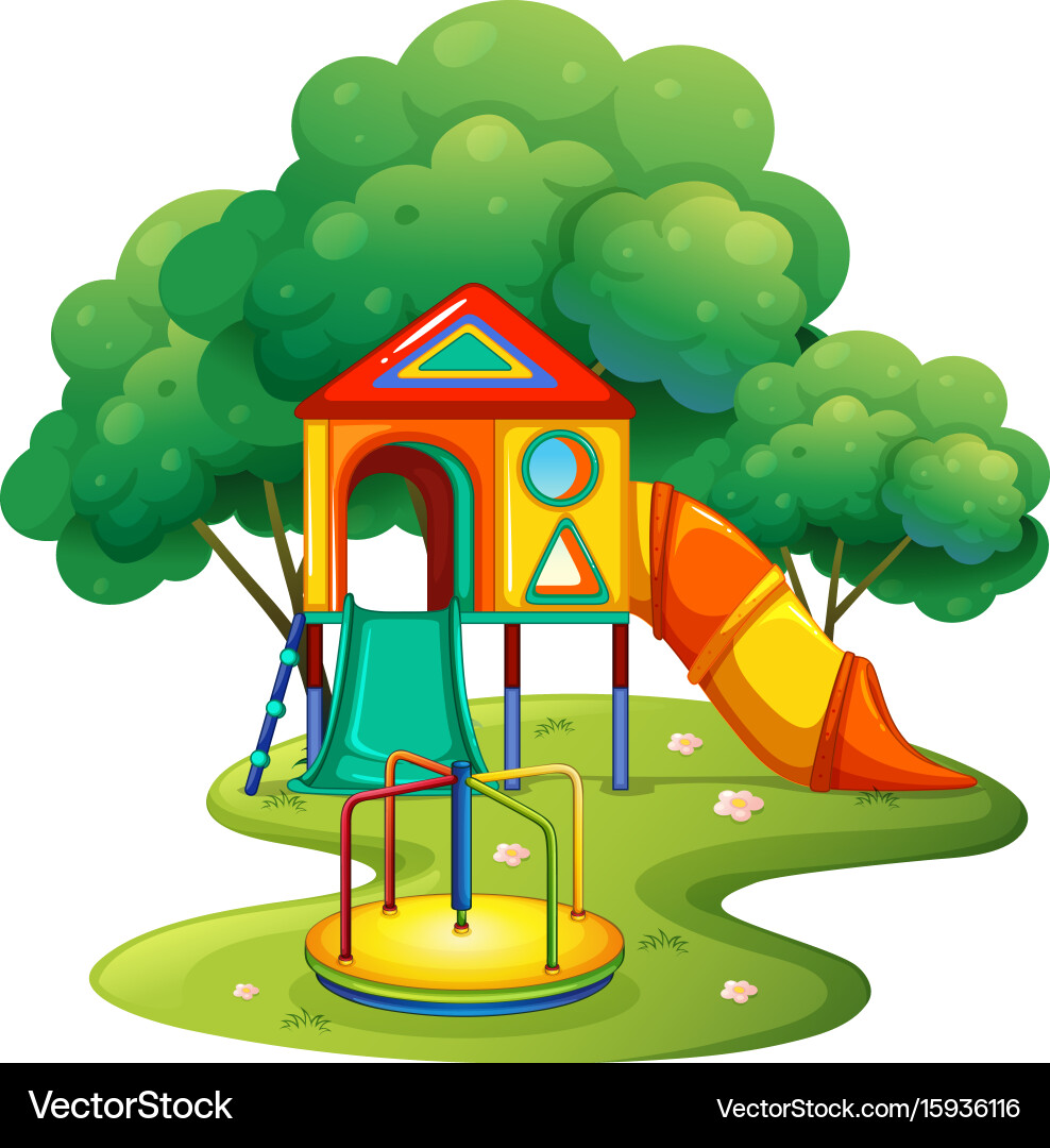 Playground Scene with Slide and Roundabout Vector Image