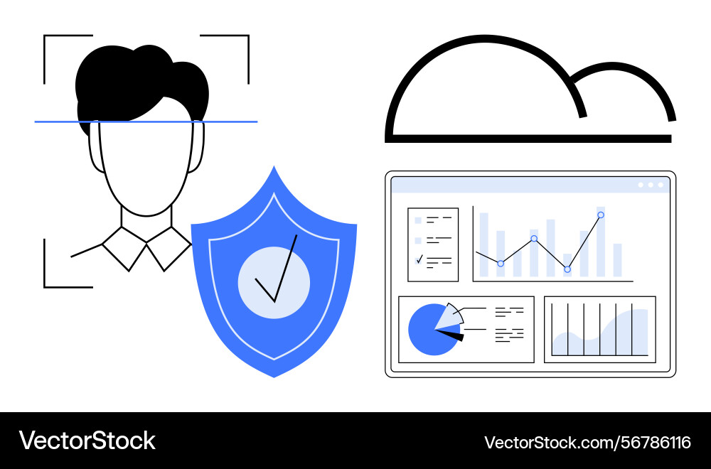 Secured cloud-based facial recognition with data Secured cloud-based facial recognition with data vector image