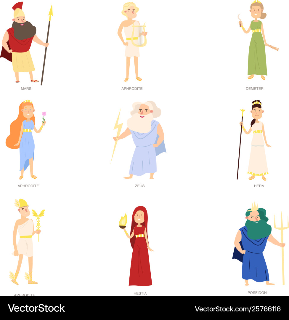 Set greek ancient gods different colorful Set greek ancient gods different colorful vector image