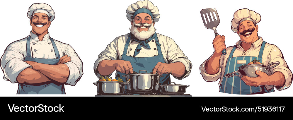 Cartoon chef cooks set professional restaurant Cartoon chef cooks set professional restaurant vector image