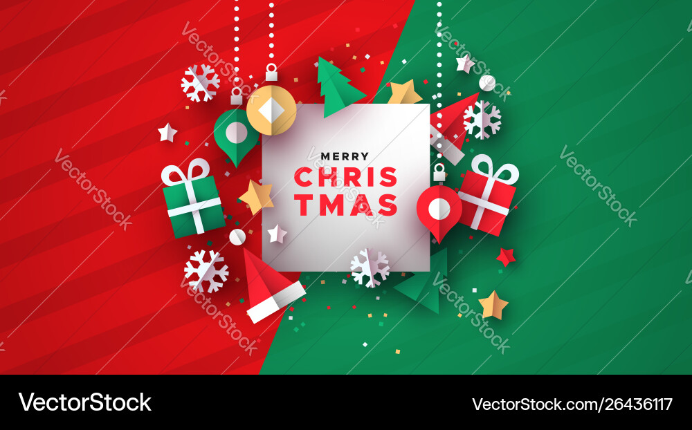 Christmas card 3d paper holiday decoration Christmas card 3d paper holiday decoration vector image