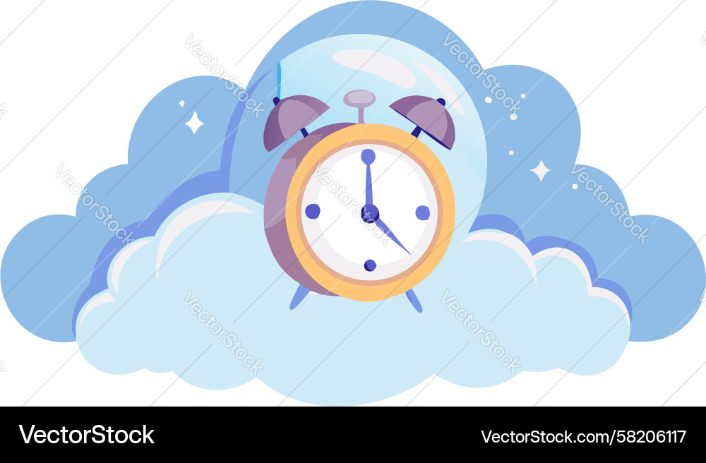 Floating Alarm Clock on Clouds Vector Image