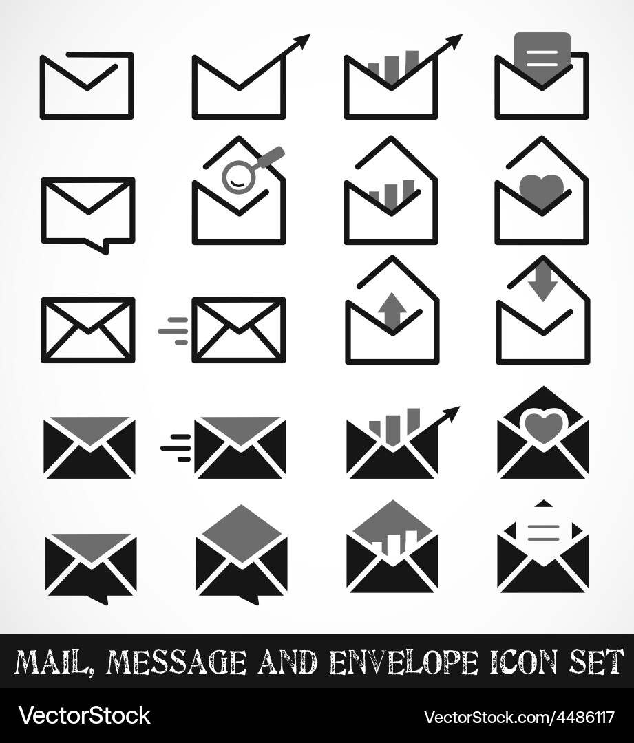 Mail & Envelope Icon Set Vector Image