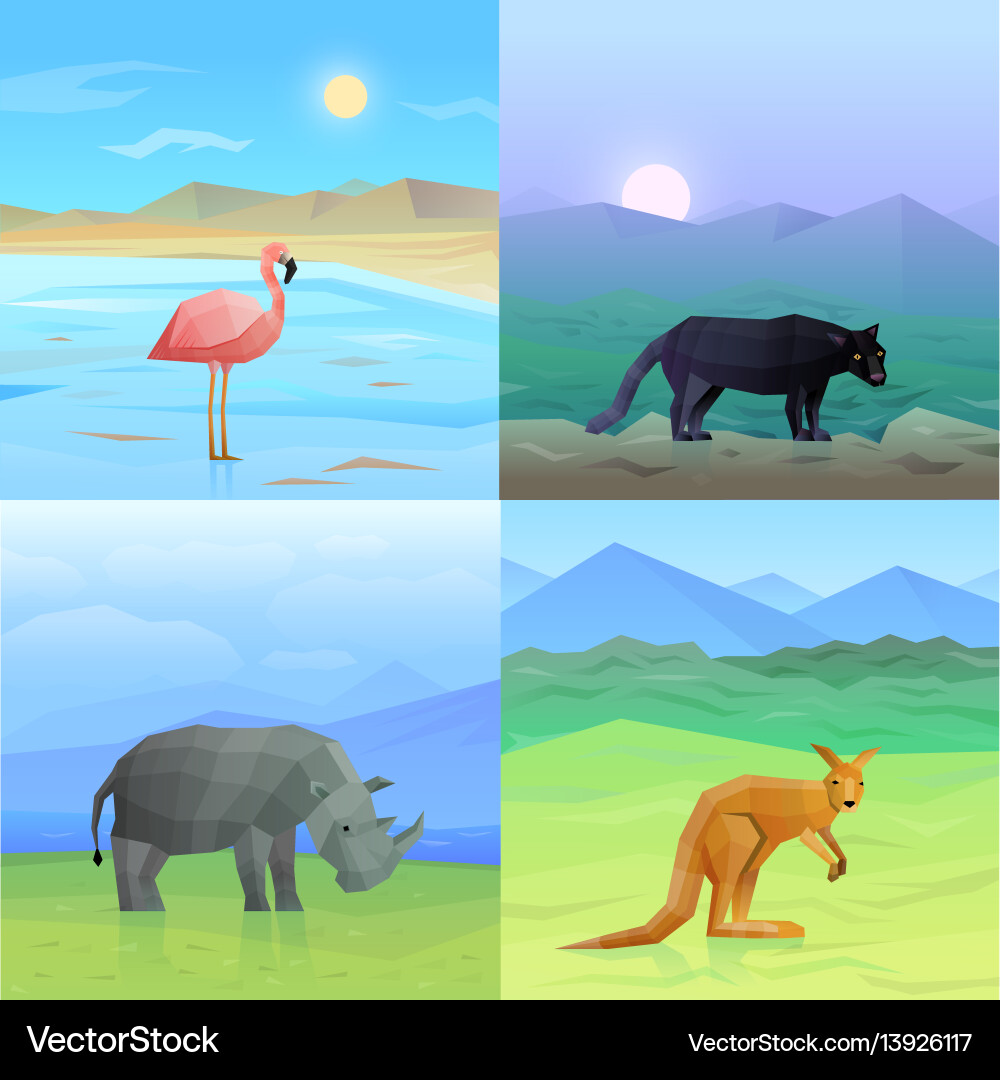 Polygonal Animal Background Set Vector Image