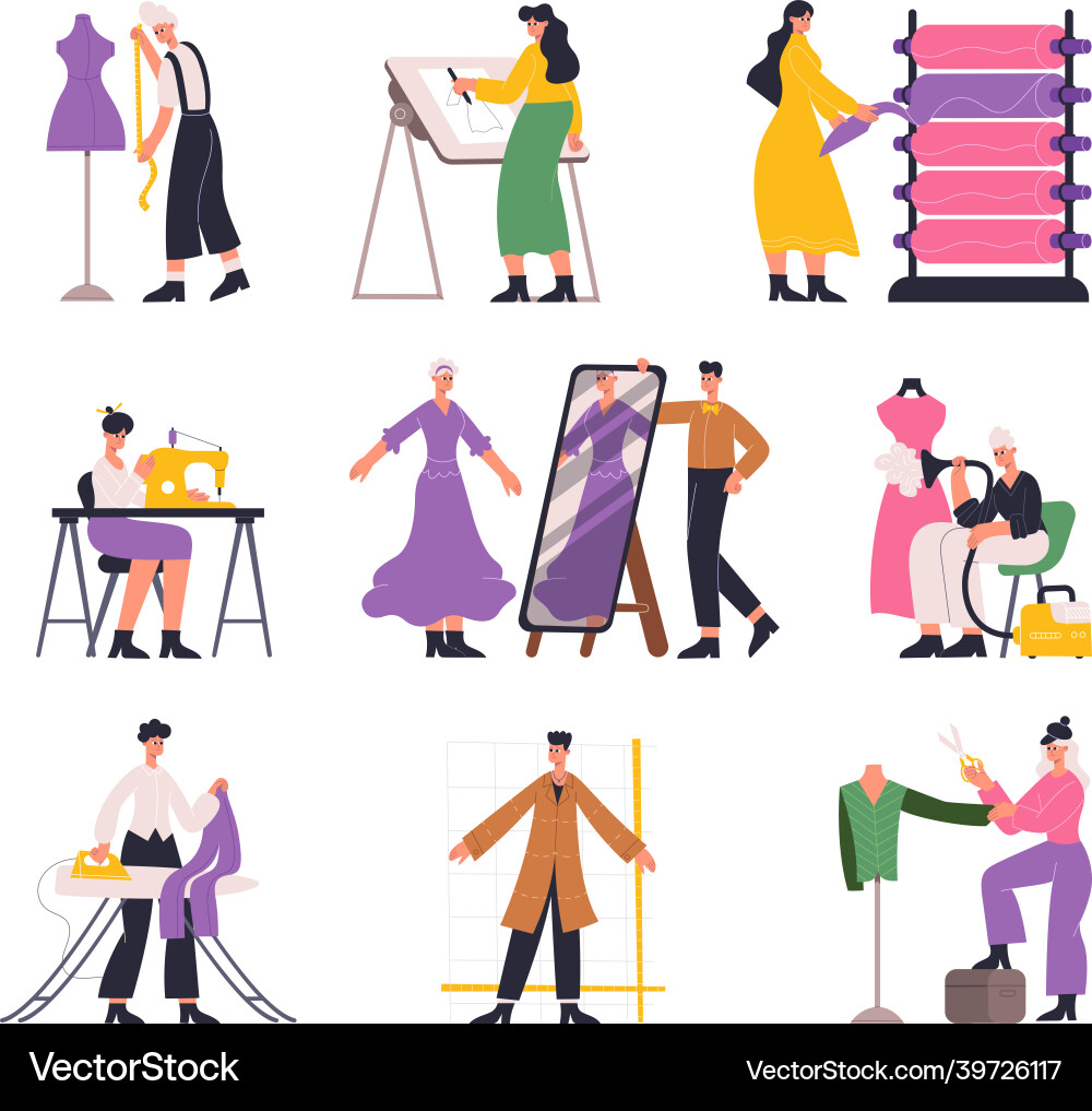 Schneider Modedesigner Ateliernahtstress Schneider Modedesigner Ateliernahtstress vektorbild