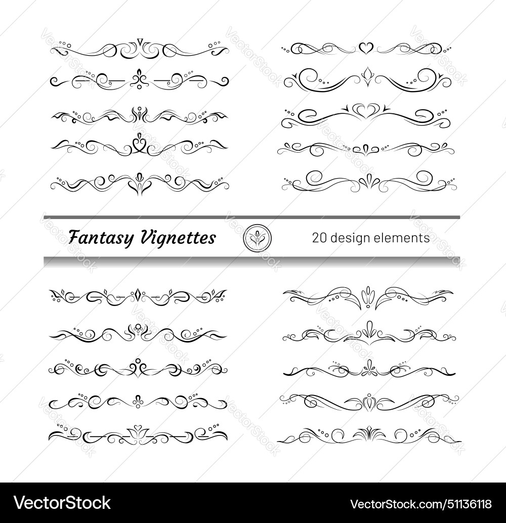 20 fantasy text delimiters borders vignettes 20 fantasy text delimiters borders vignettes vector image