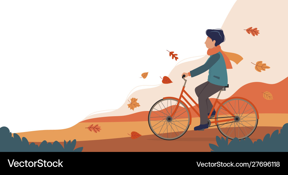 Man riding bike in park autumn cute Man riding bike in park autumn cute vector image