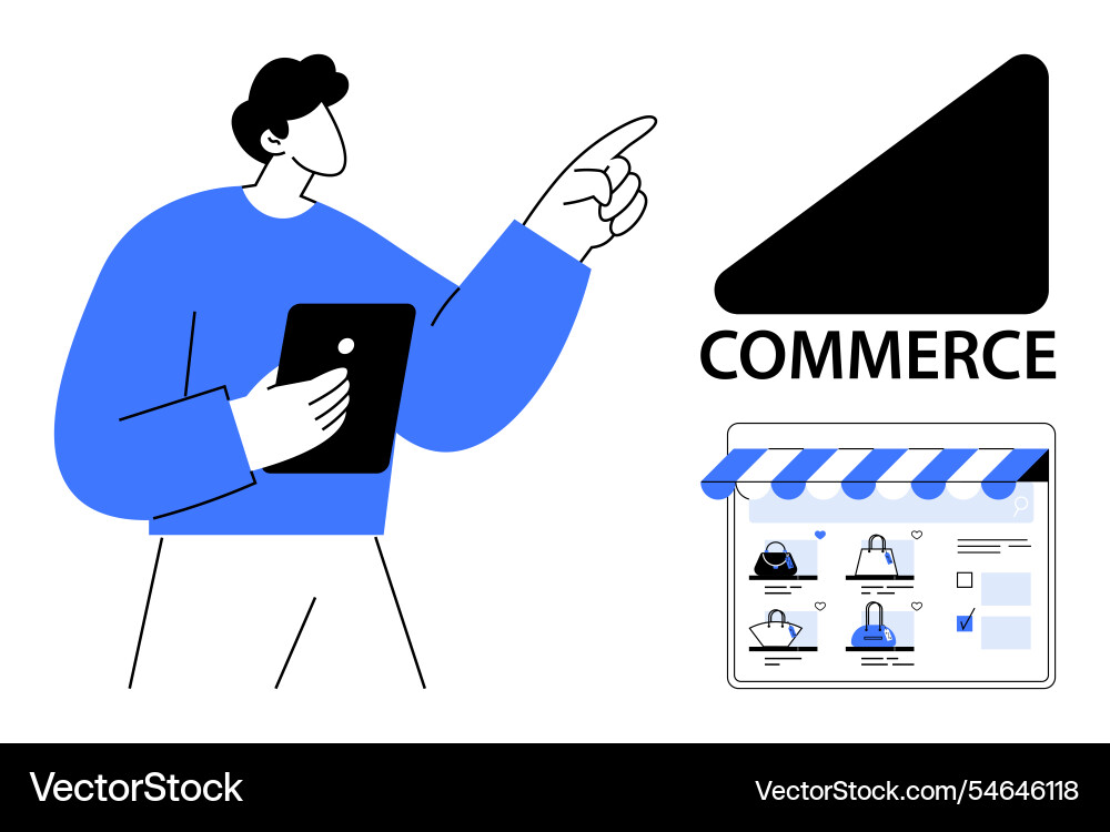 Man with tablet shopping online pointing Man with tablet shopping online pointing vector image