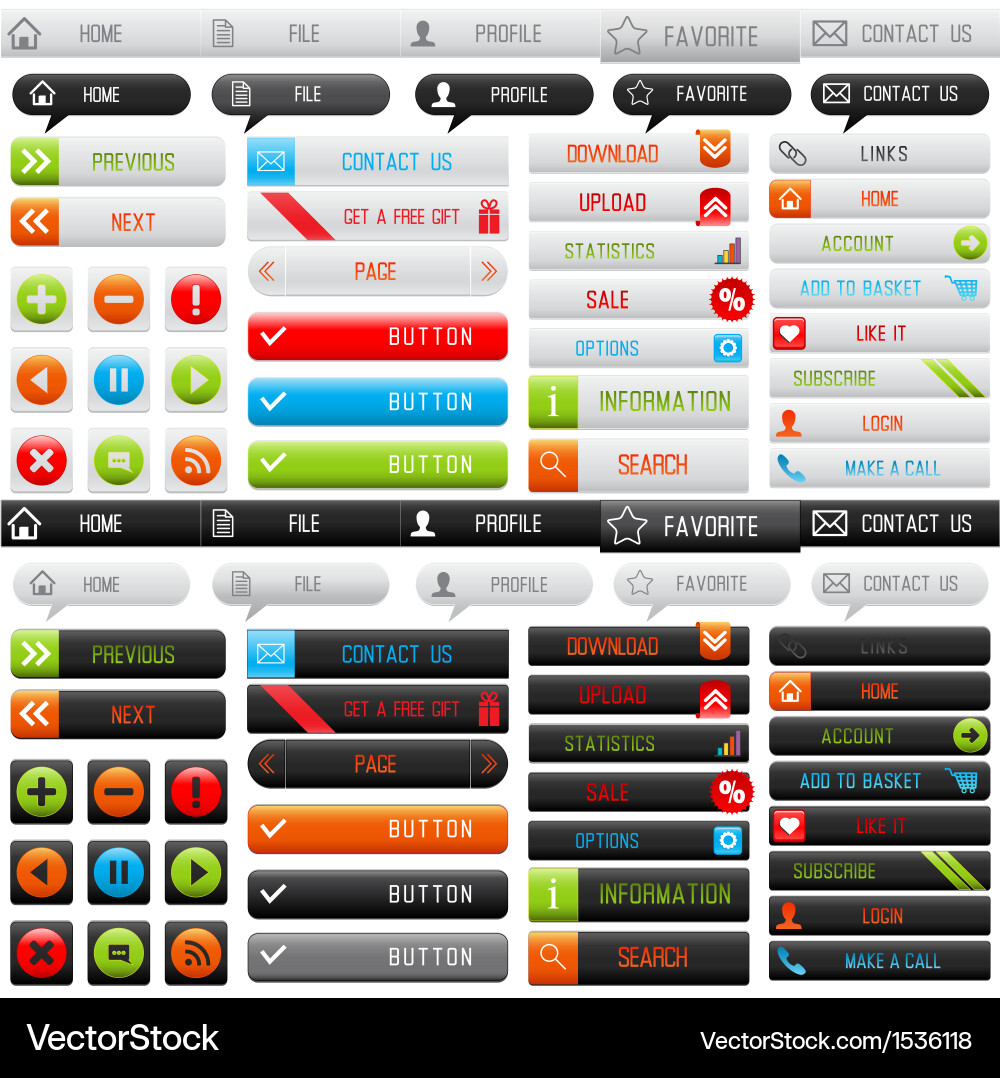 Modern Web Buttons - Dark & Light vector image