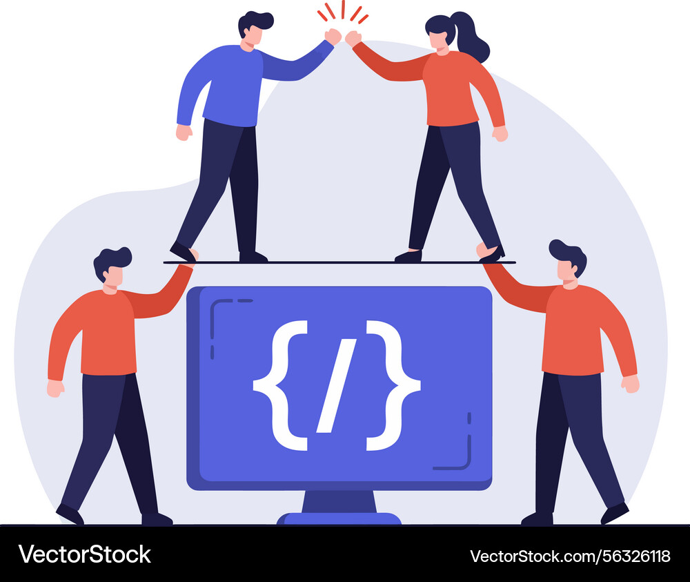 Teamwork and Coding Collaboration Vector Image