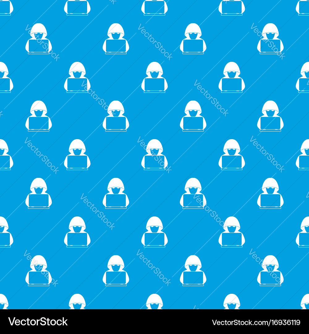 Computer hacker with laptop pattern seamless blue vector image