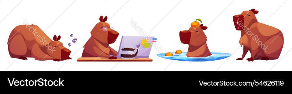 Cute capybara character set in daily activities Cute capybara character set in daily activities vector image