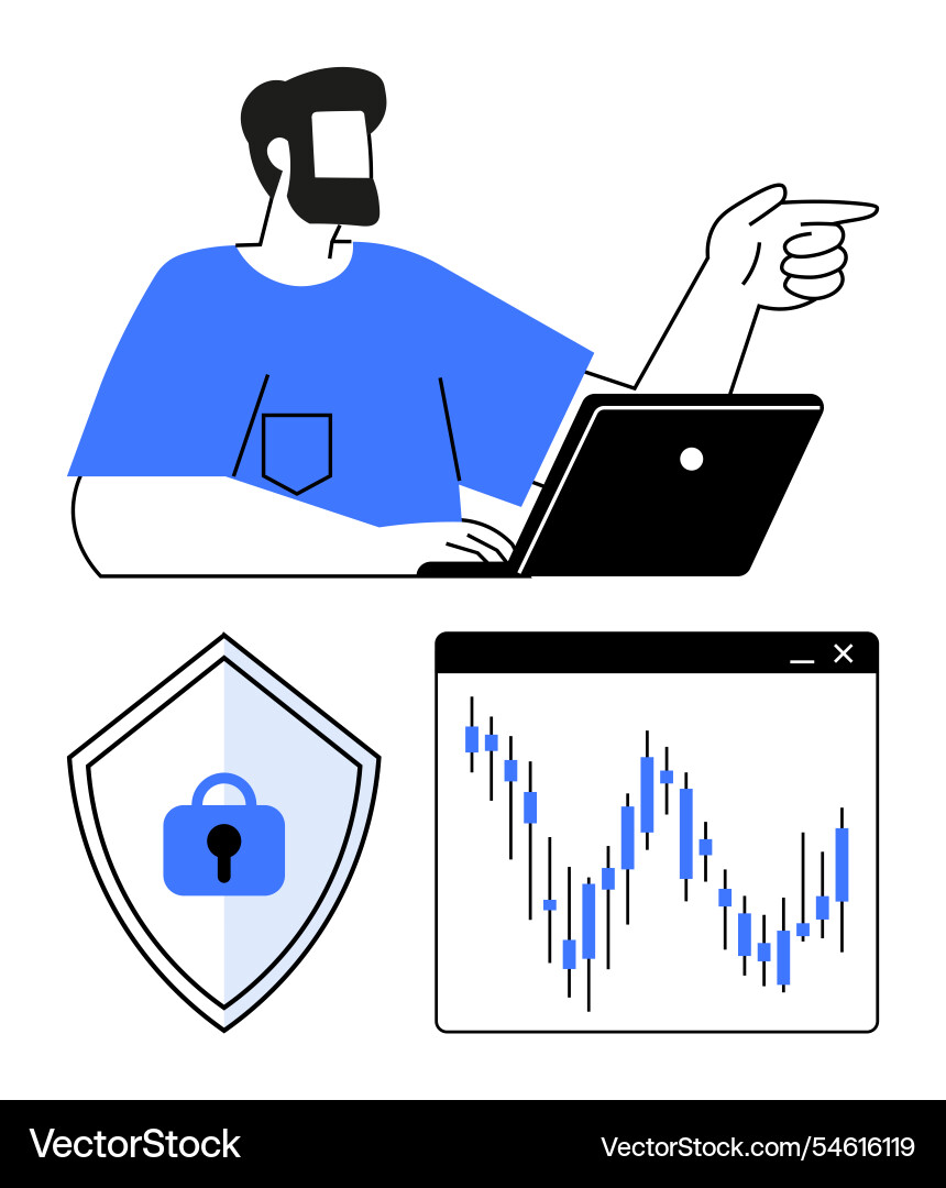 Educator explaining financial data with security Educator explaining financial data with security Vector Image