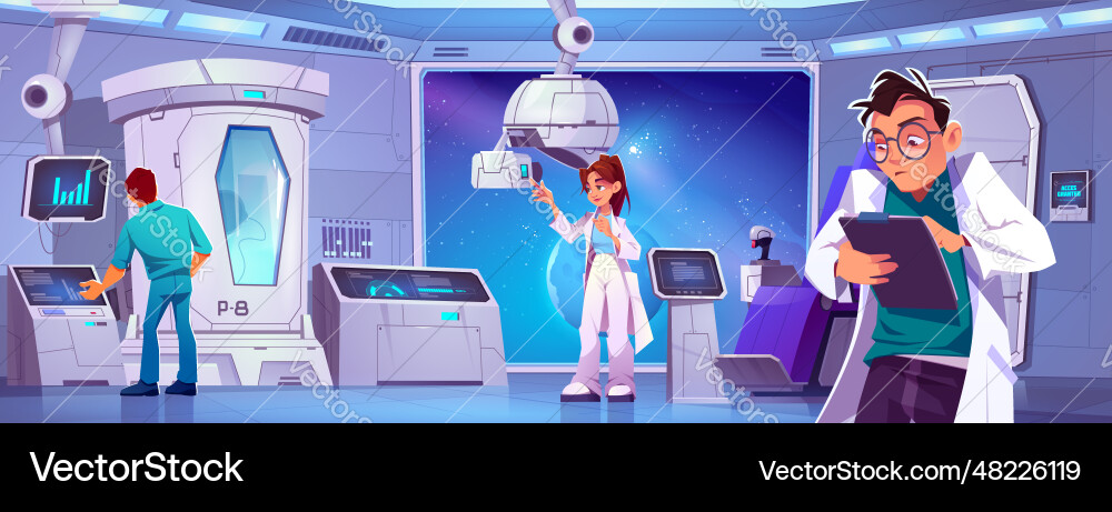 Scientific laboratory on board spacecraft cartoon Scientific laboratory on board spacecraft cartoon vector image