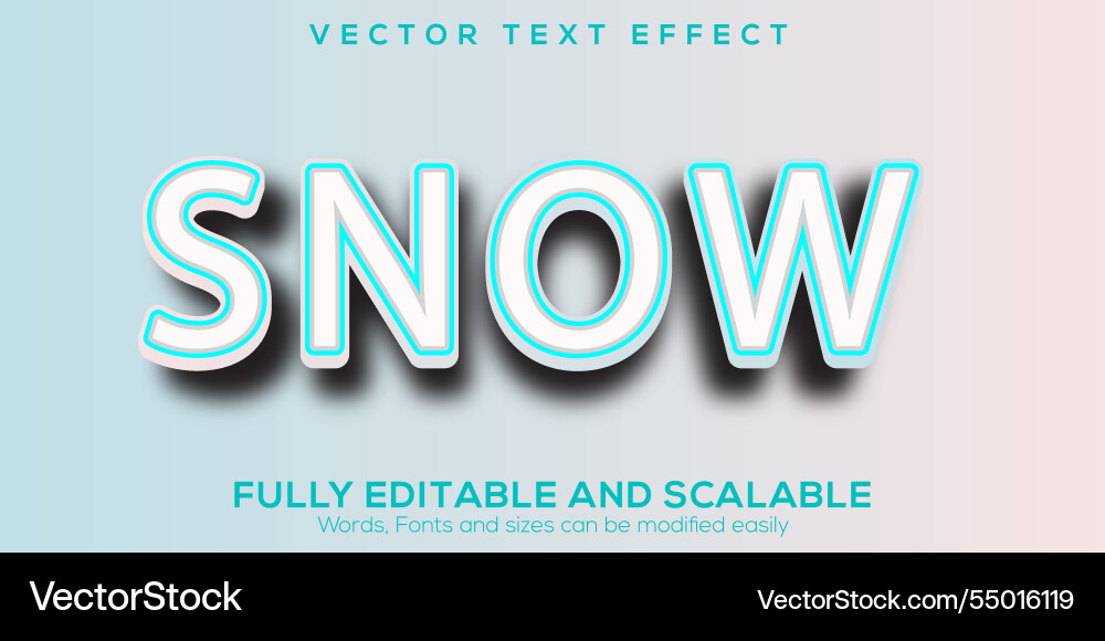 Snow 3d fully editable text effect design vector image