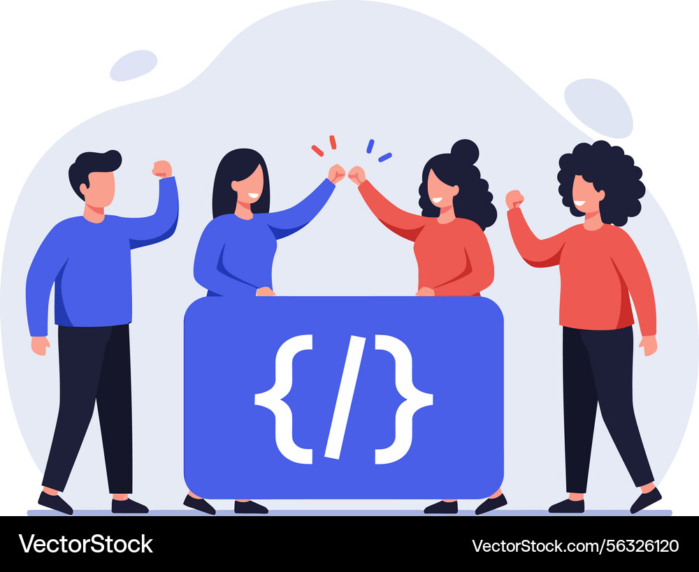 Developers Celebrating Coding Success Vector Image