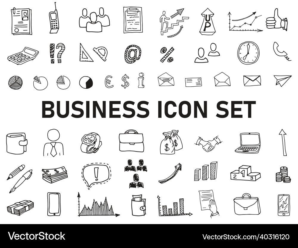 Hand Drawn Business Icons Set Vector Image