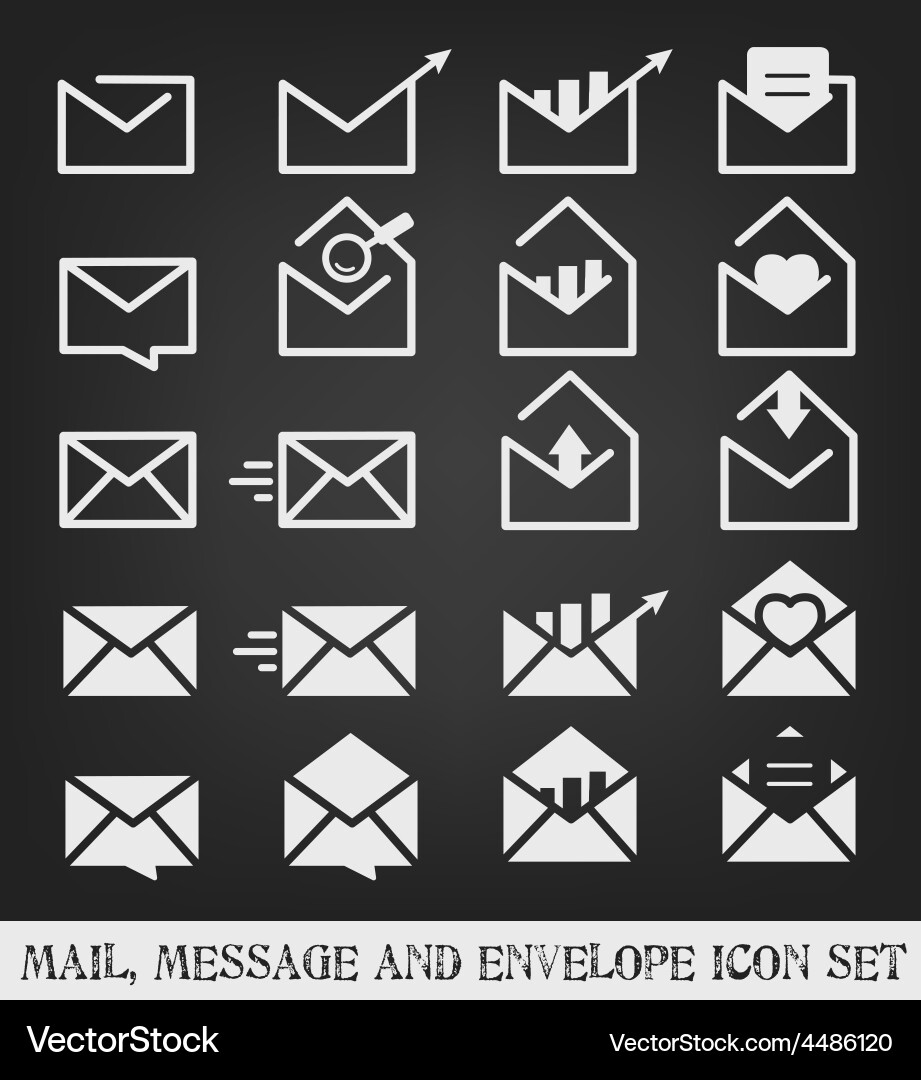 Mail message and envelope icon set Vector Image