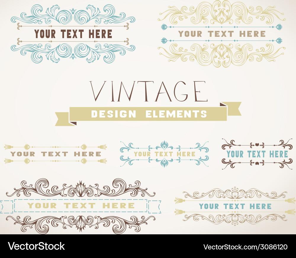 Set of calligraphic design elements and page Vector Image