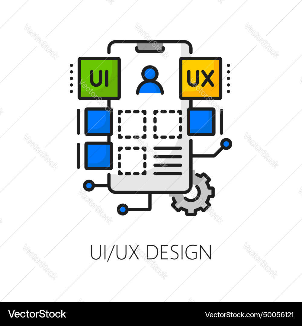 Cellphone app ui ux design develop thin line icon Cellphone app ui ux design develop thin line icon vector image