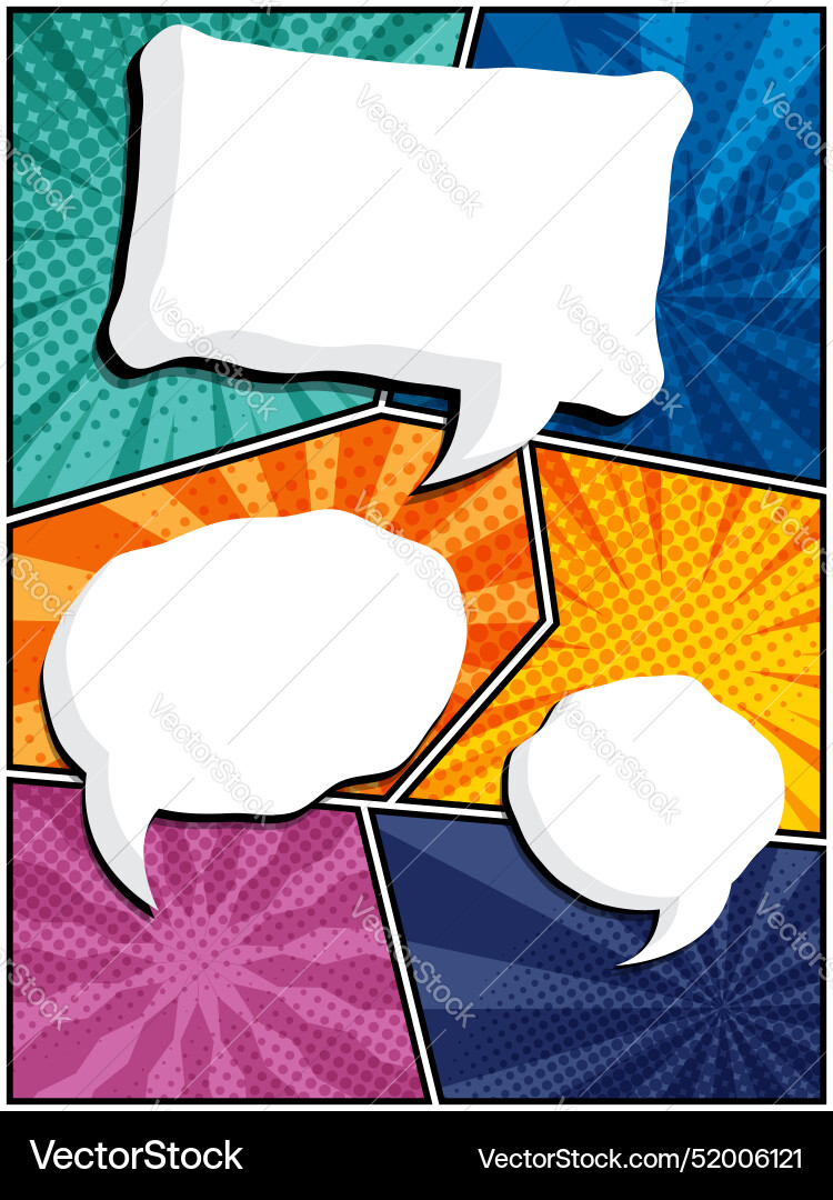 Comic speech bubbles in white clouds on a vibrant Vector Image