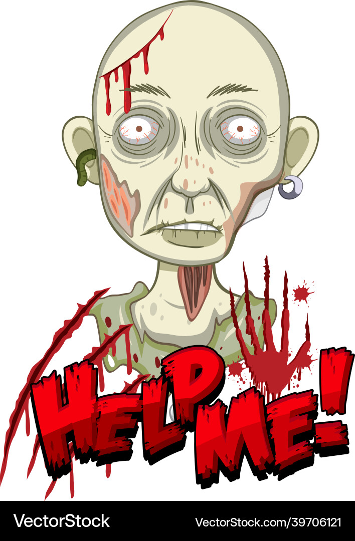 Help me text design with creepy zombie Help me text design with creepy zombie vector image