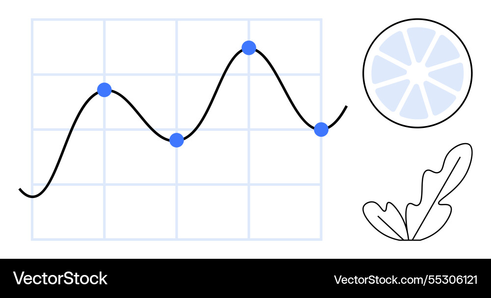 Line graph with curved data points citrus slice Line graph with curved data points citrus slice vector image