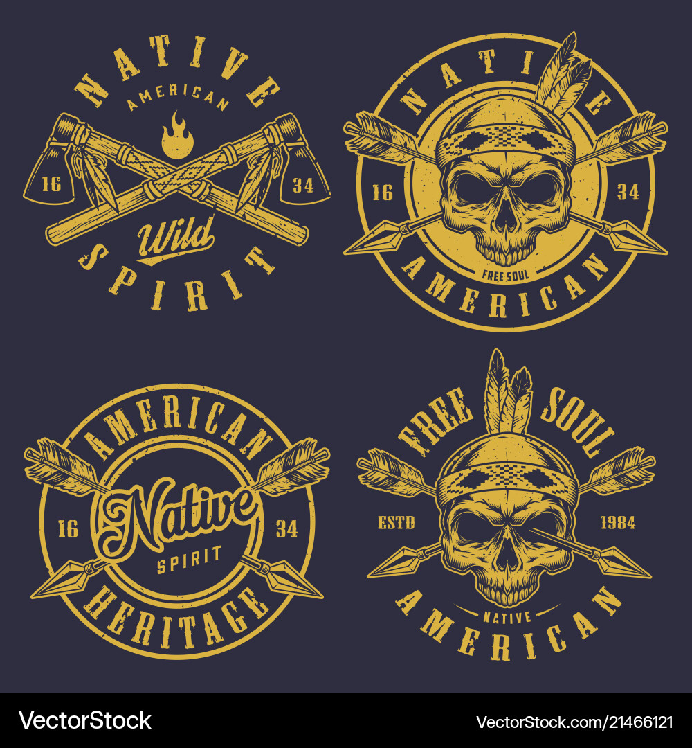 Native American Skull Logo Set Vector Image