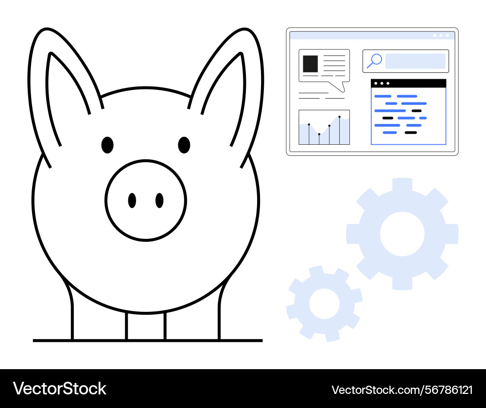Piggy bank user interface elements and gears Piggy bank user interface elements and gears Vector Image