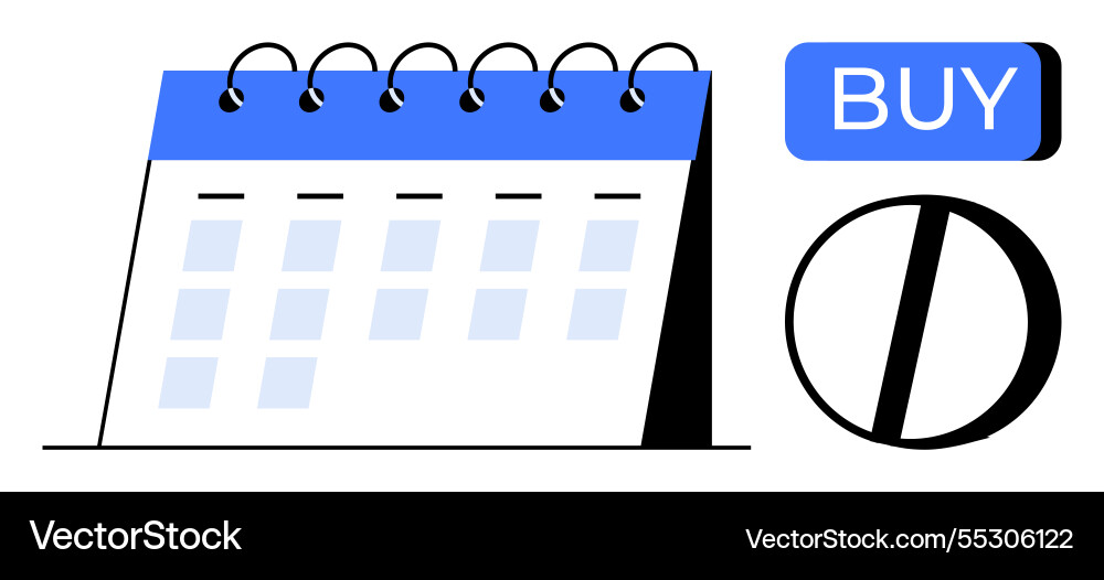 Calendar with buy button and clock icon Calendar with buy button and clock icon vector image
