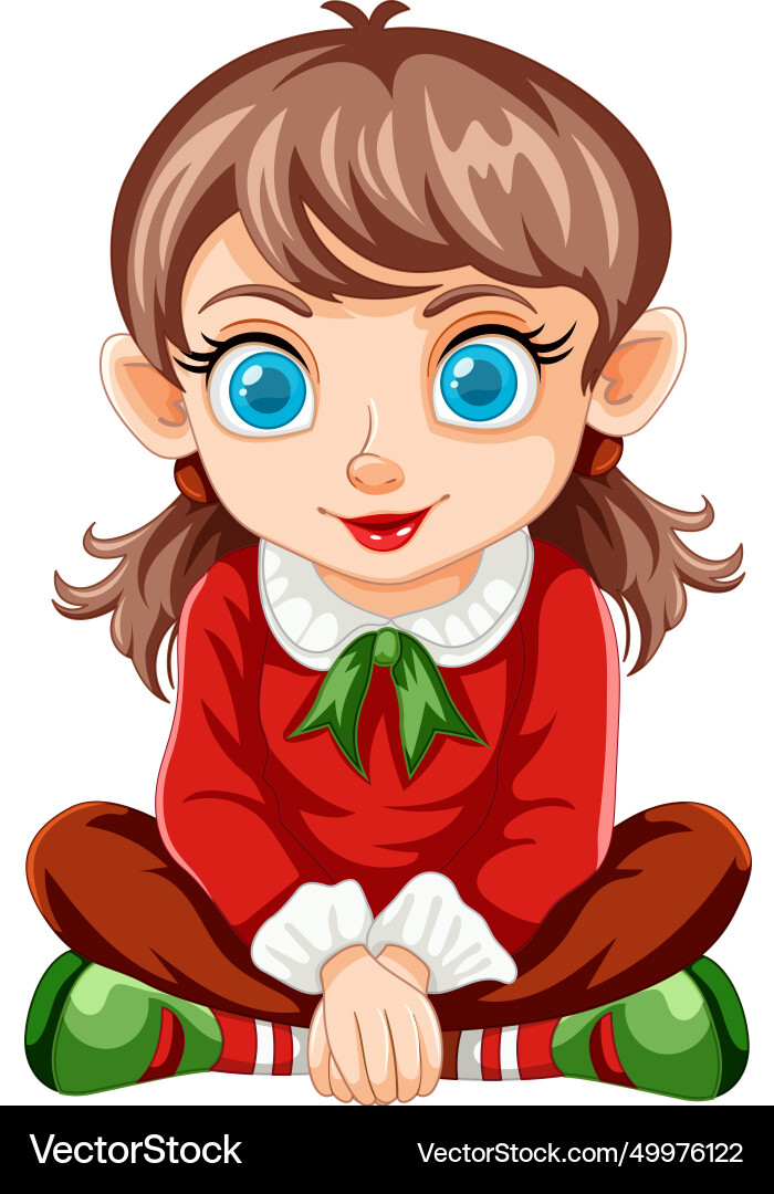 Cartoon elf girl with big blue eyes smiling Cartoon elf girl with big blue eyes smiling vector image