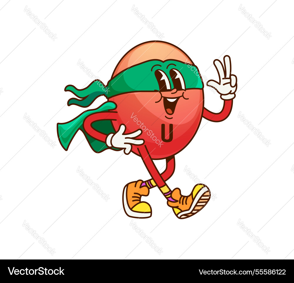 Cartoon groovy Vitamin u superhero Pille Charakter Cartoon groovy Vitamin u superhero Pille Charakter vektorbild