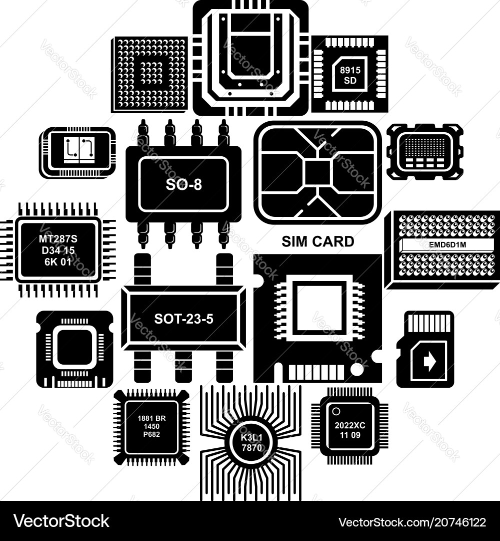 Computer chips icons set simple style Vector Image