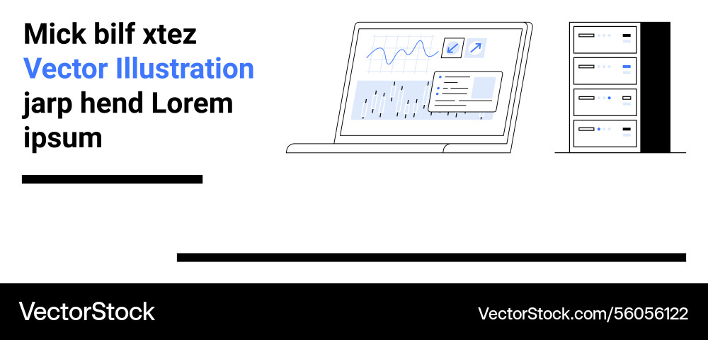 Data analysis on laptop screen with server stack Data analysis on laptop screen with server stack vector image