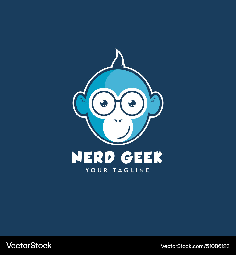 Nerd geek smiling smart monkey logo design symbol Nerd geek smiling smart monkey logo design symbol vector image