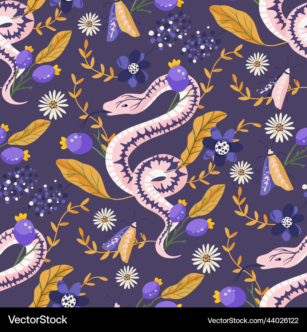 Snake Floral Pattern - Mystic Boho Vector Image