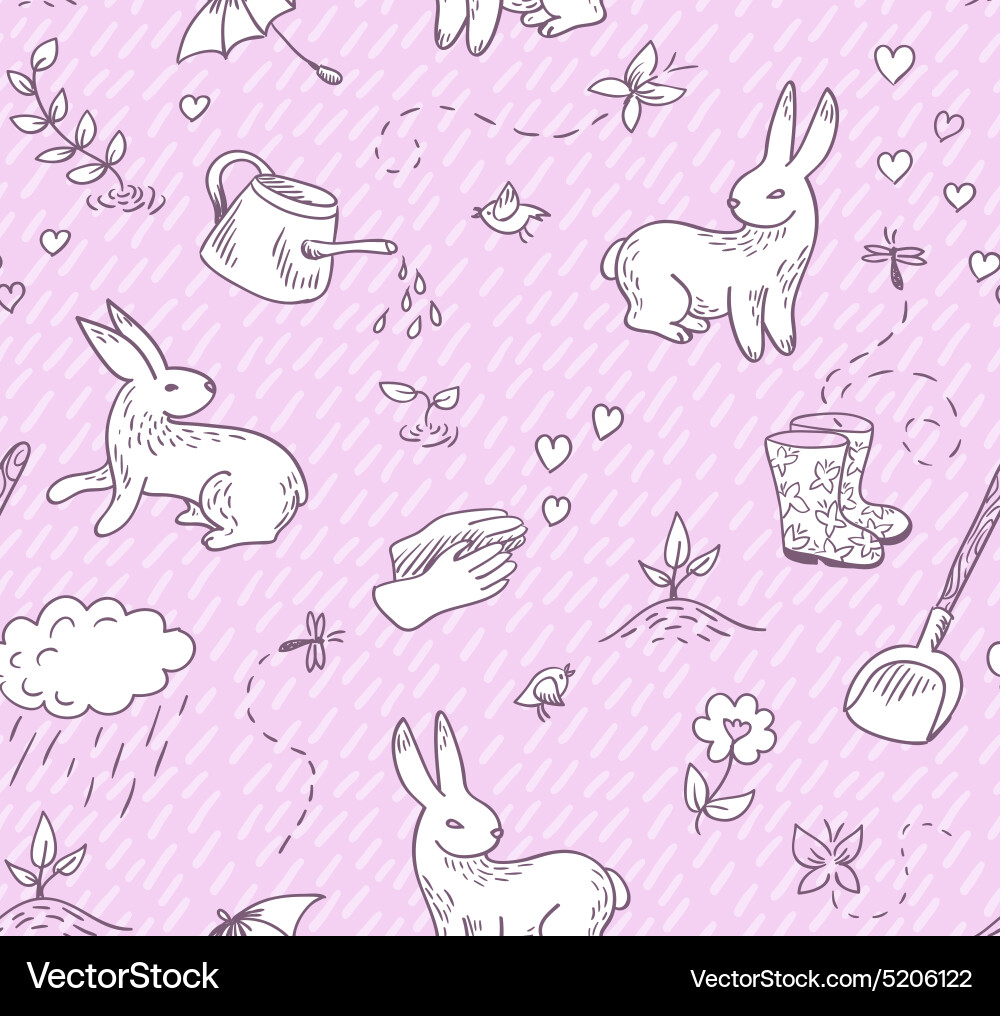 Spring doodles seamless pattern vector image