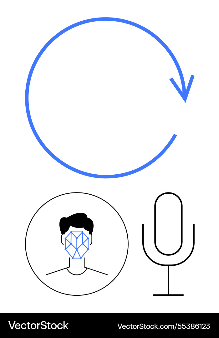 Facial recognition voice input and cycle Vector Image